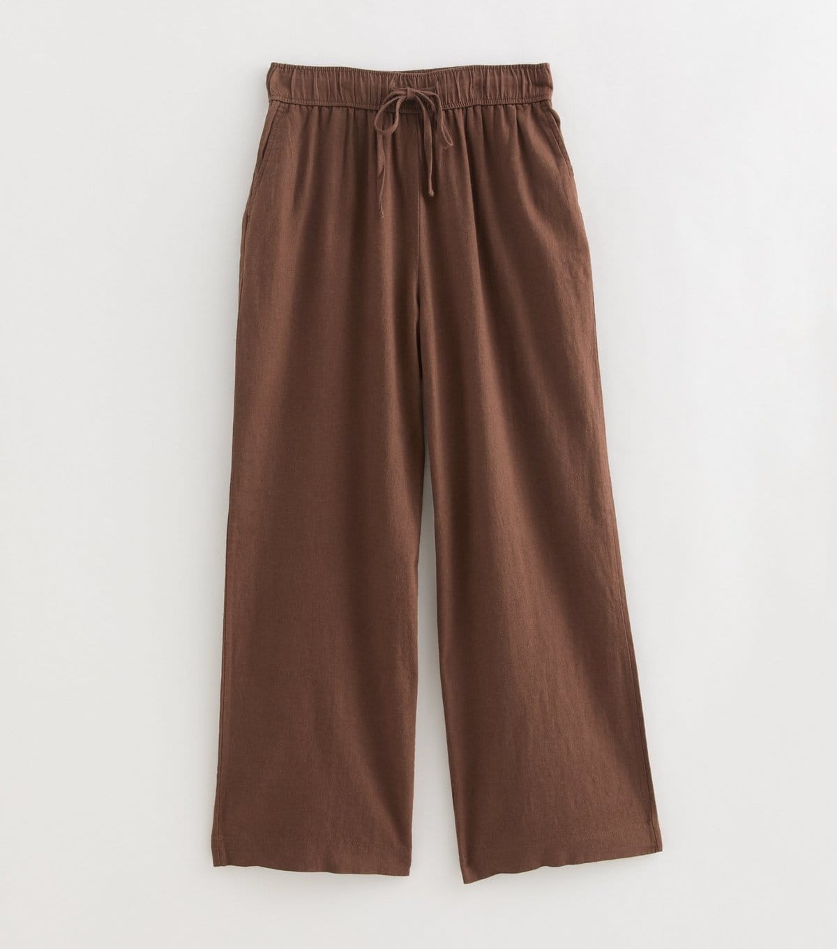 New Look Dark Brown Linen Blend Wide Leg Trousers for Petite
