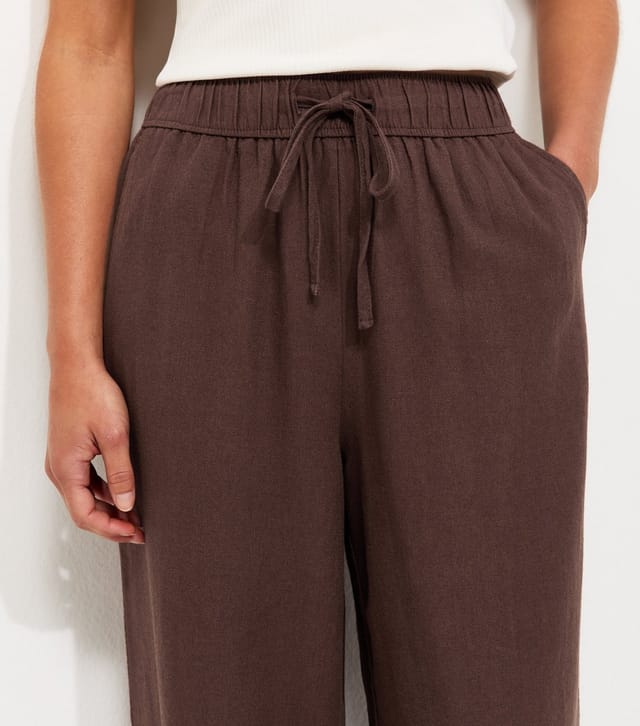 New Look Women's Petite Dark Brown Linen Blend Wide Leg Trousers New Look - 3