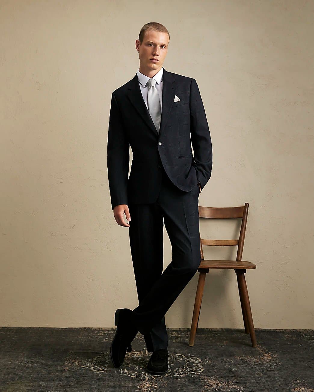 River Island Mens River Island Blue Slim Fit Check Suit Trousers