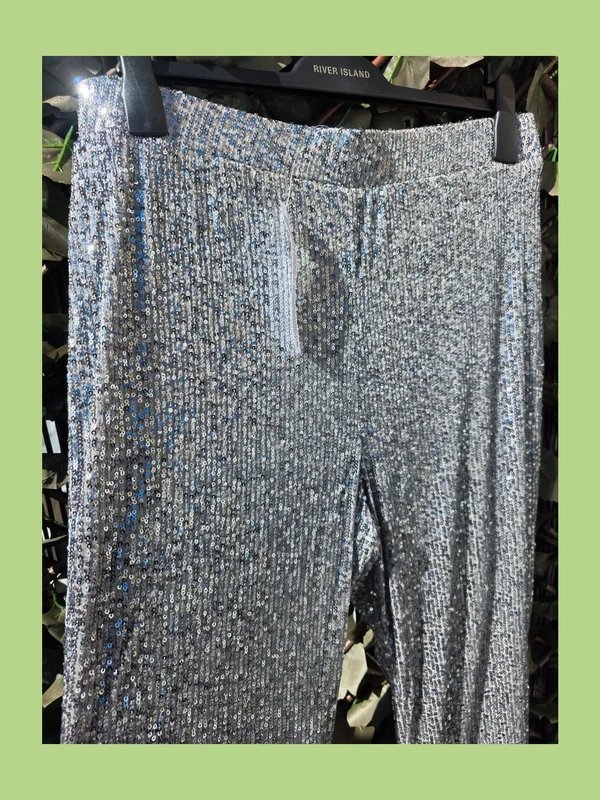 ASOS Brand new Asos Design Curve Silver Sequin Flare trousers uk 16 christmas party - 1