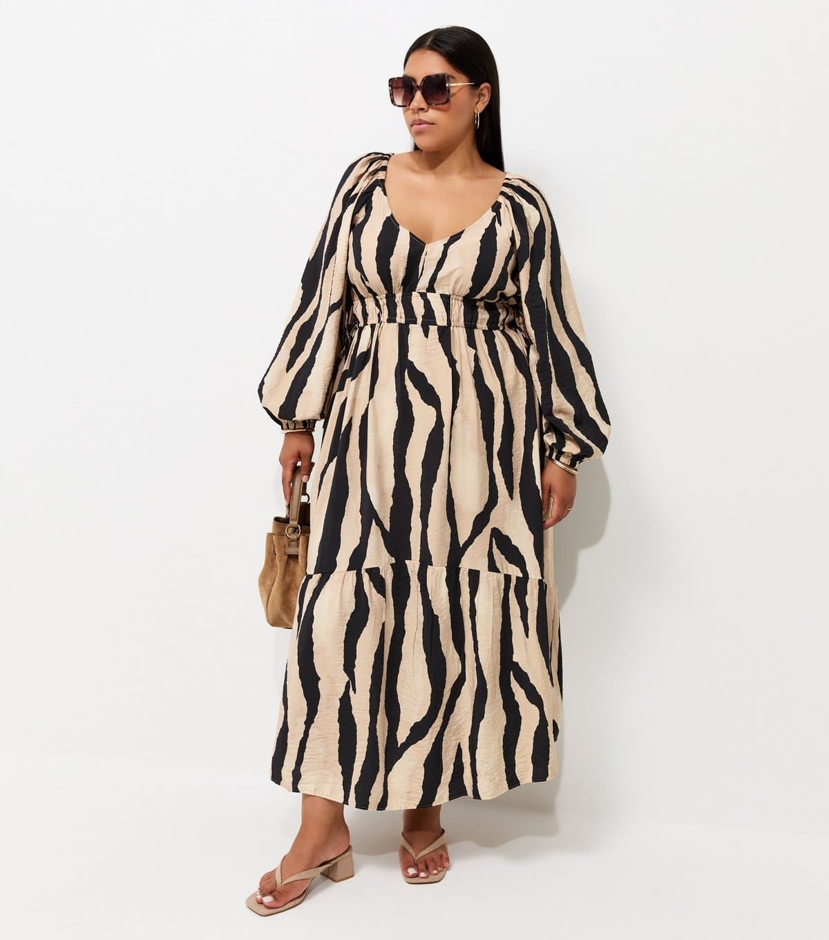 New Look Women's Plus Size Brown Abstract Print Smock Dress Curves New Look
