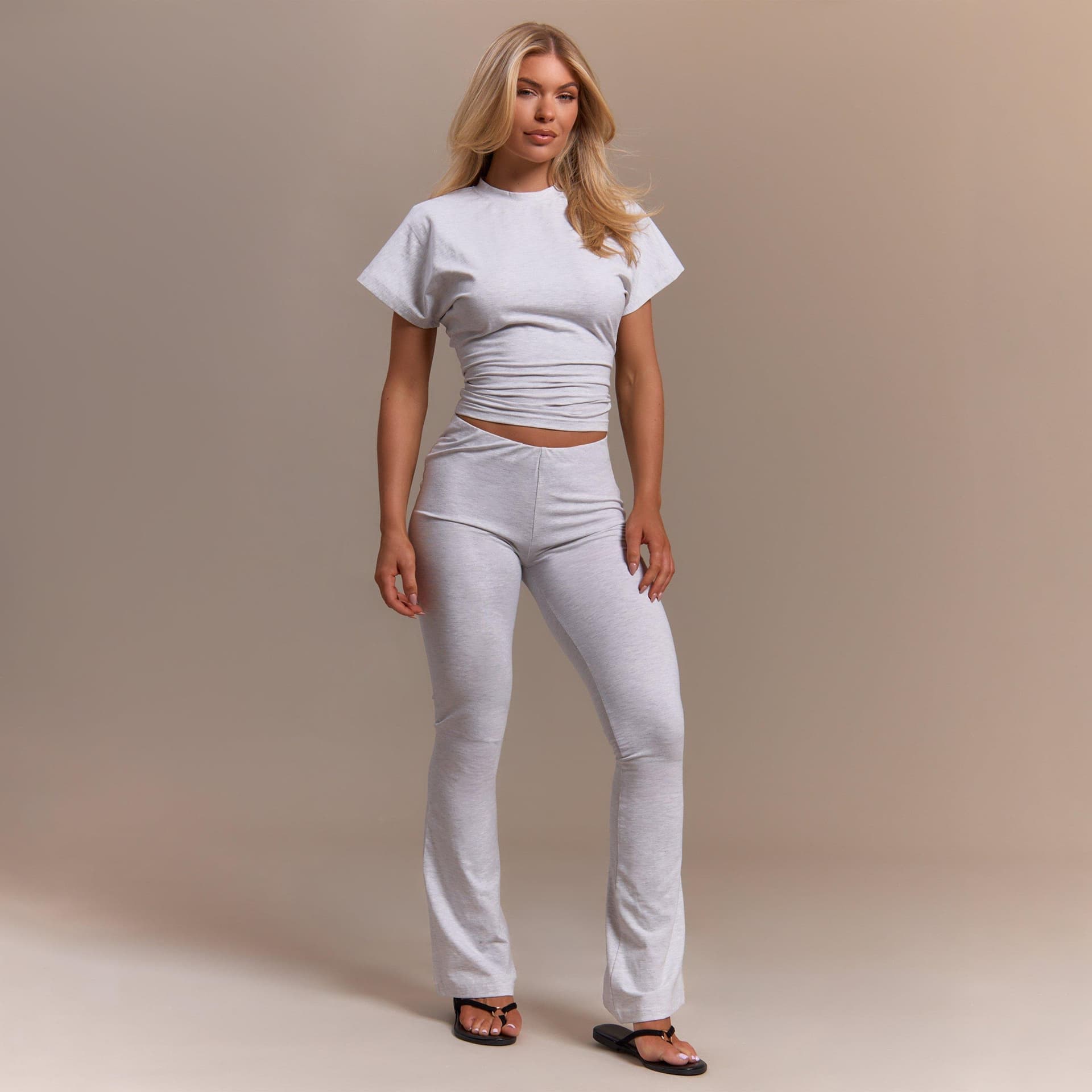 EGO EGO Light Grey Marl Ruched Back Flared Leg Trousers