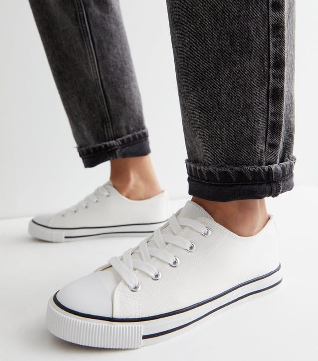New Look Women's White Canvas Lace Up Trainers Vegan New Look - 2