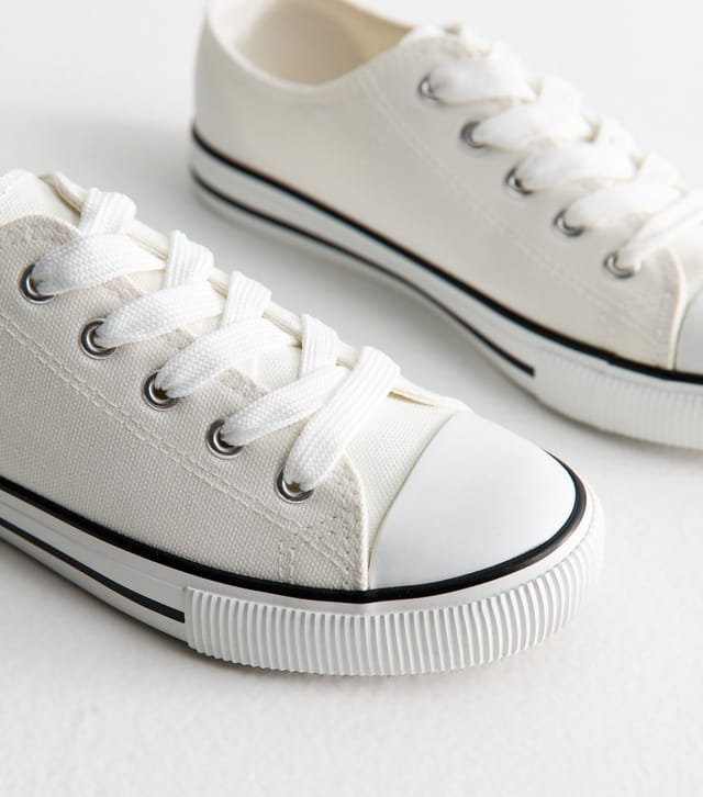 New Look Women's White Canvas Lace Up Trainers Vegan New Look - 3