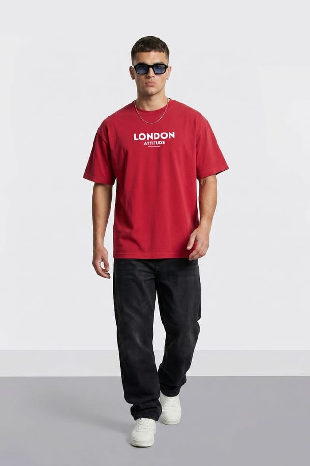 LONDON ATTITUDE LONDON ATTITUDE Men's Original Creators Oversized Heavyweight Streetwear Graphic T-Shirt in Red - 2