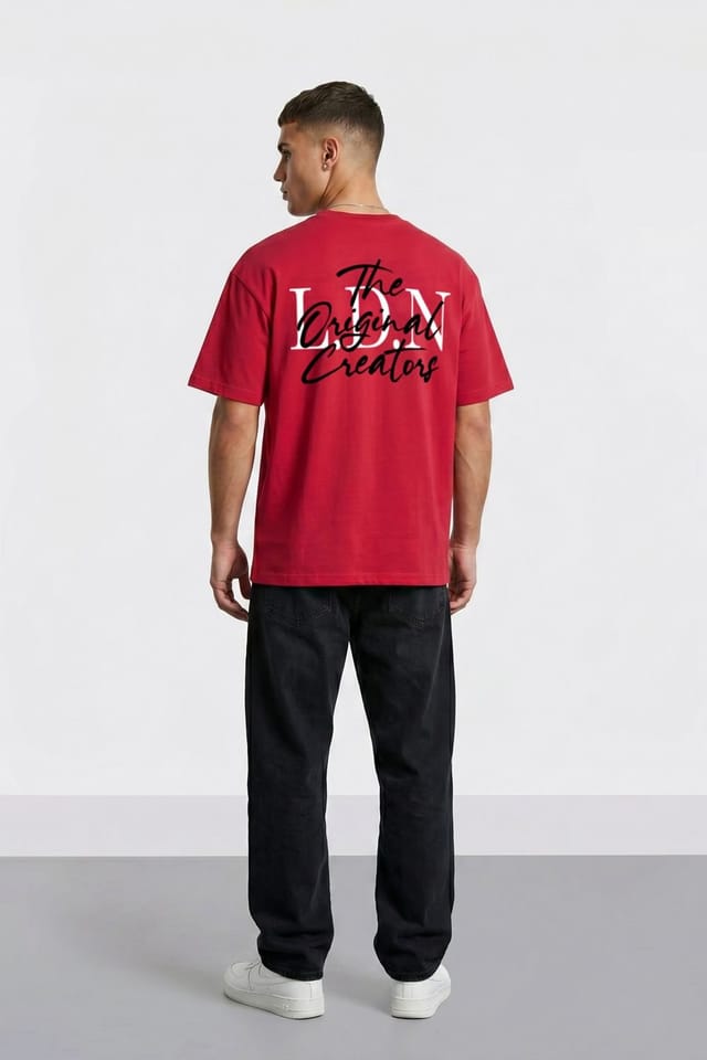 LONDON ATTITUDE LONDON ATTITUDE Men's Original Creators Oversized Heavyweight Streetwear Graphic T-Shirt in Red - 3