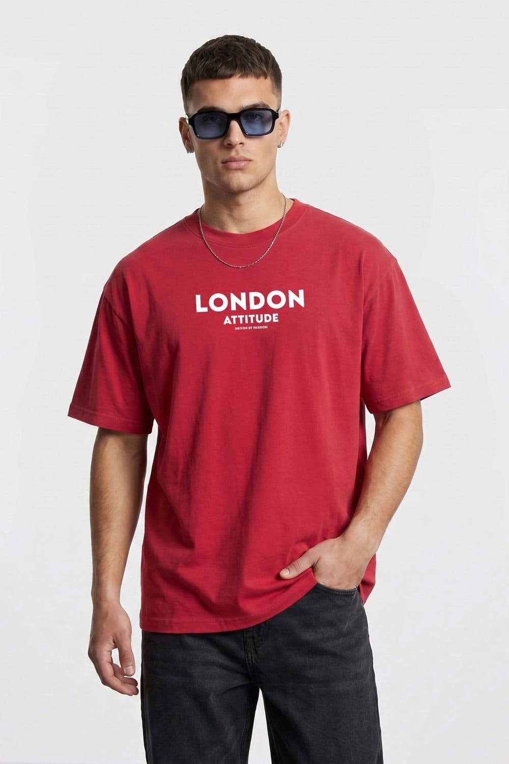 LONDON ATTITUDE LONDON ATTITUDE Men's Original Creators Oversized Heavyweight Streetwear Graphic T-Shirt in Red - 4