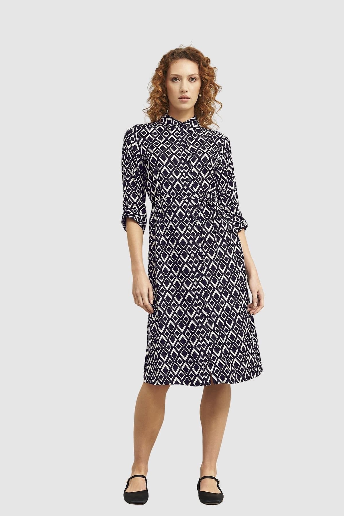 Hobbs London Hobbs London Women's Cali 3/4 Sleeve Shirt Midi Dress in Dark Navy