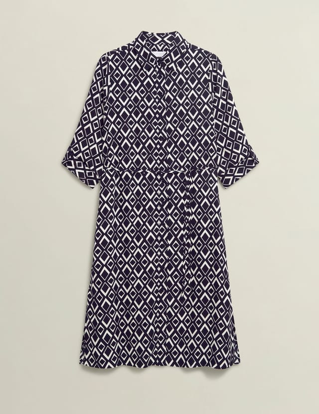 Hobbs London Hobbs London Women's Cali 3/4 Sleeve Shirt Midi Dress in Dark Navy - 2