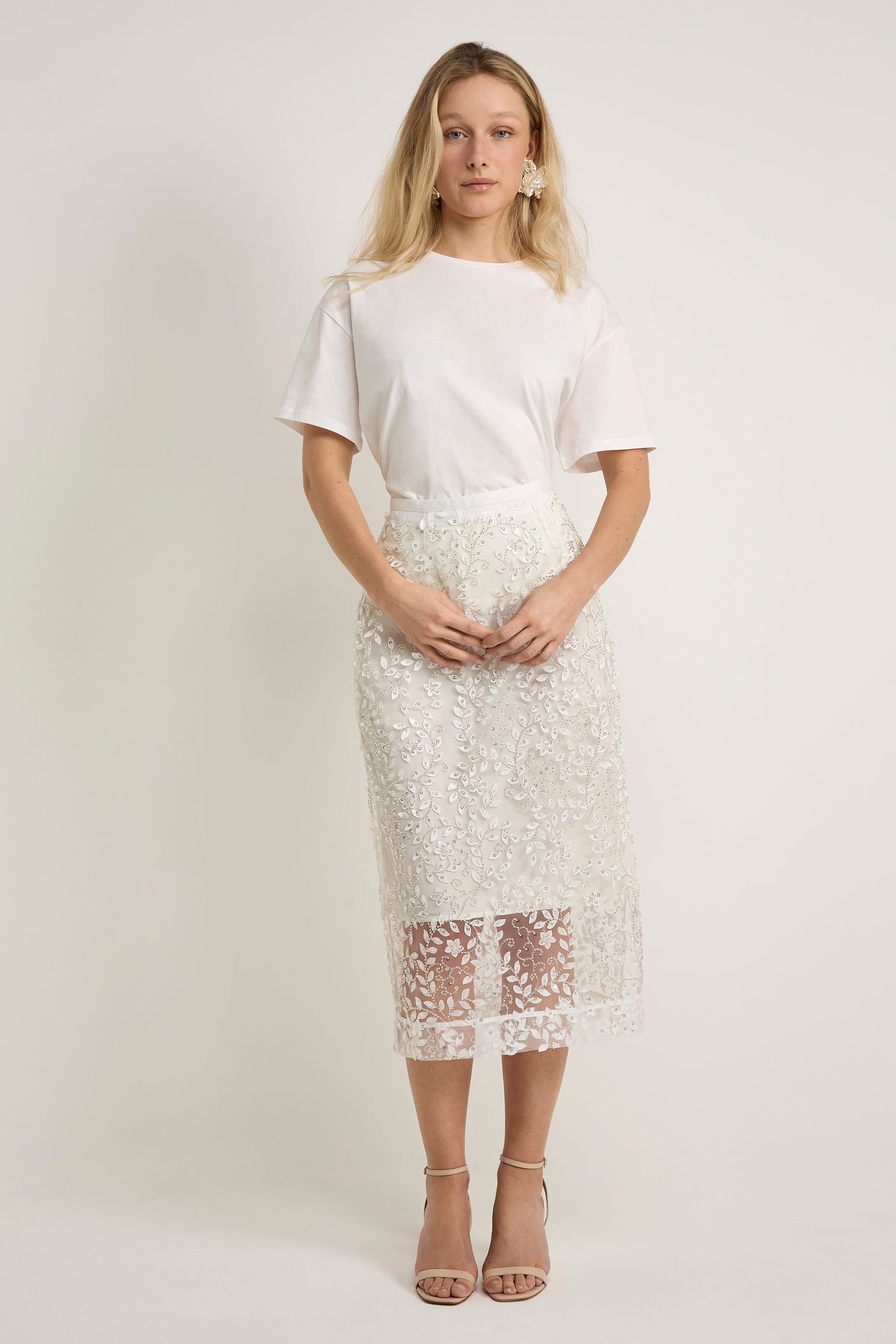 GWD by GEORGE W. DAVIES GWD by GEORGE W. DAVIES Women's GWD Imara Floral Embroidery, Sheer Sparkle Skirt in Cream - 4