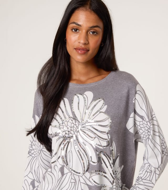 Blue Vanilla Women's Grey Floral Sequin Embellished Jumper Blue Vanilla New Look - 3