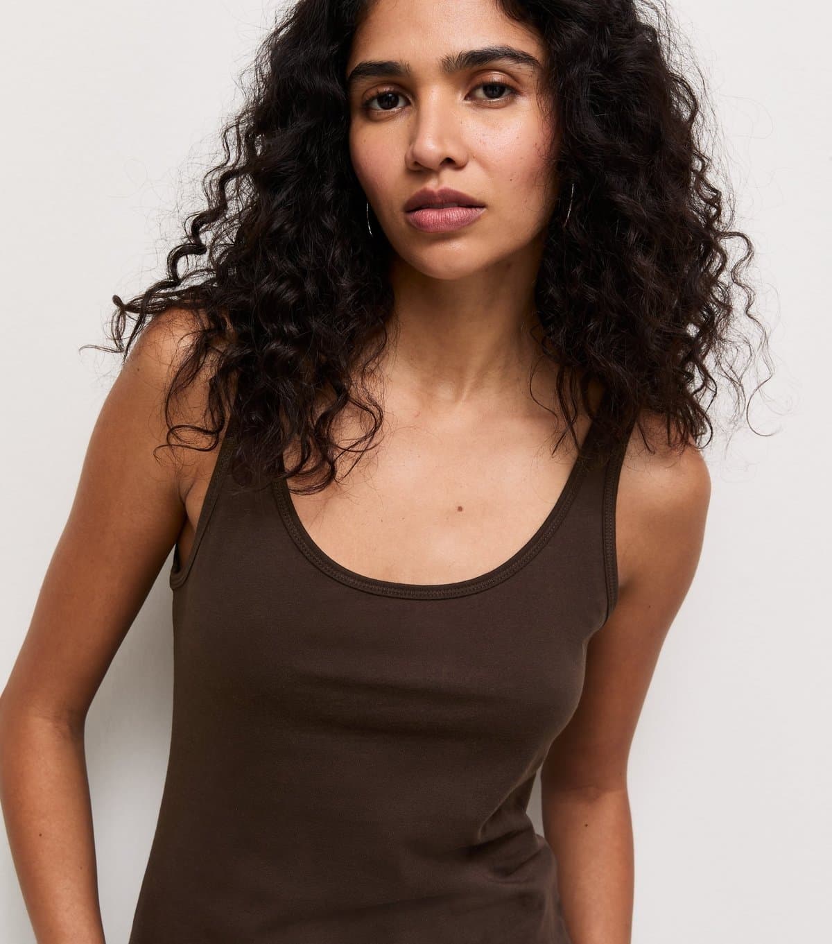 New Look Women's Dark Brown Cotton Scoop Neck Vest New Look