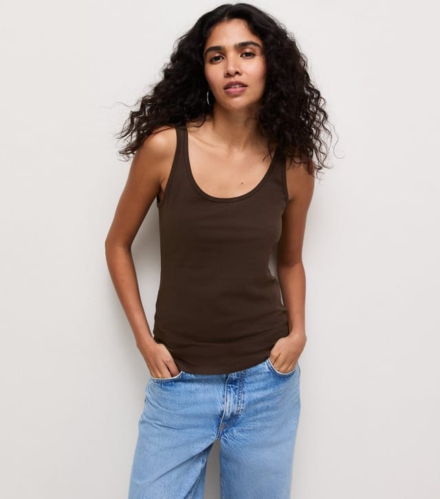 New Look Women's Dark Brown Cotton Scoop Neck Vest New Look - 2