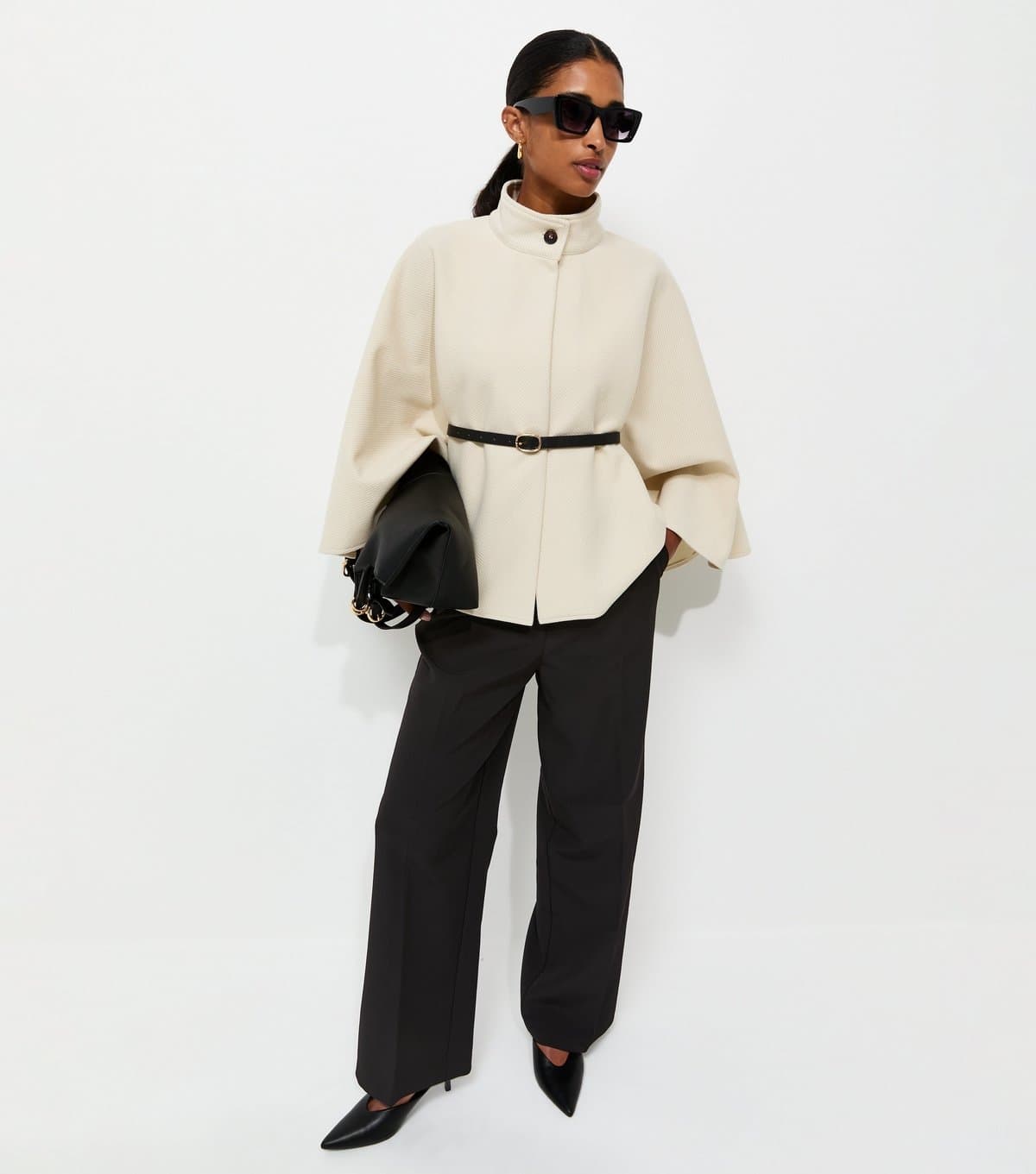 New Look New Look Off White Belted Ottoman Cape Jacket