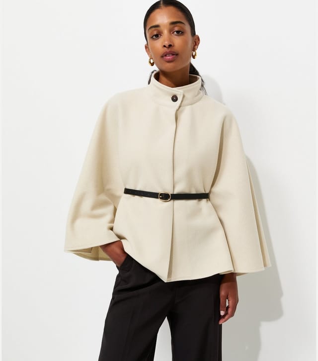 New Look Women's Off White Belted Ottoman Cape Jacket New Look - 2