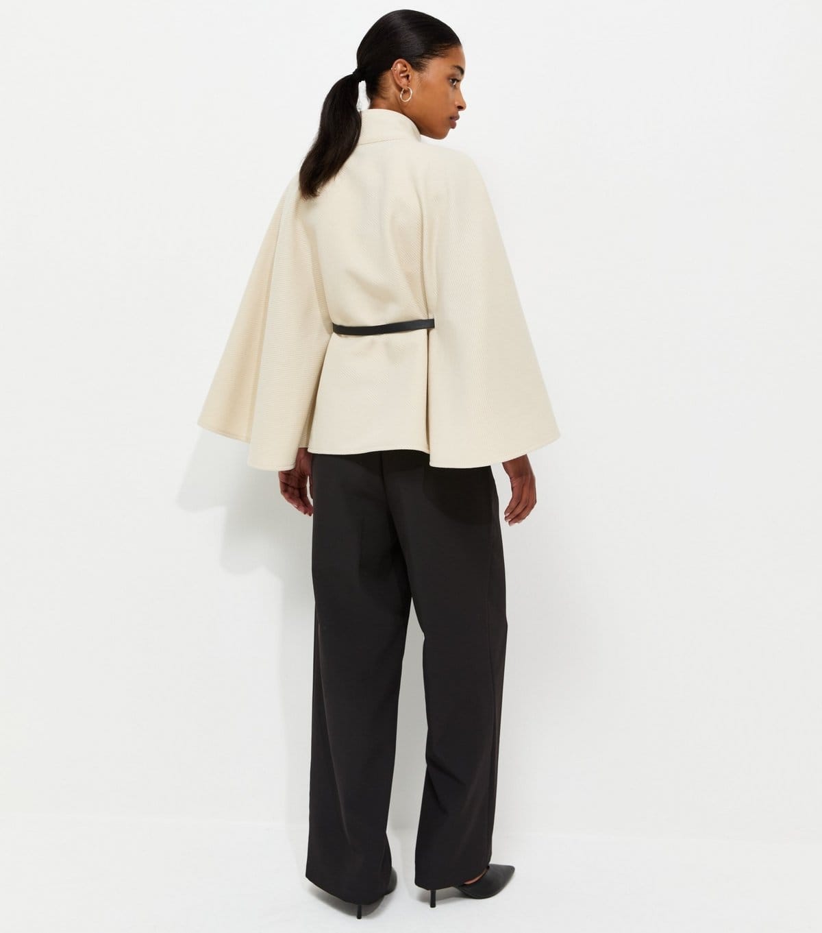 New Look Women's Off White Belted Ottoman Cape Jacket New Look - 4