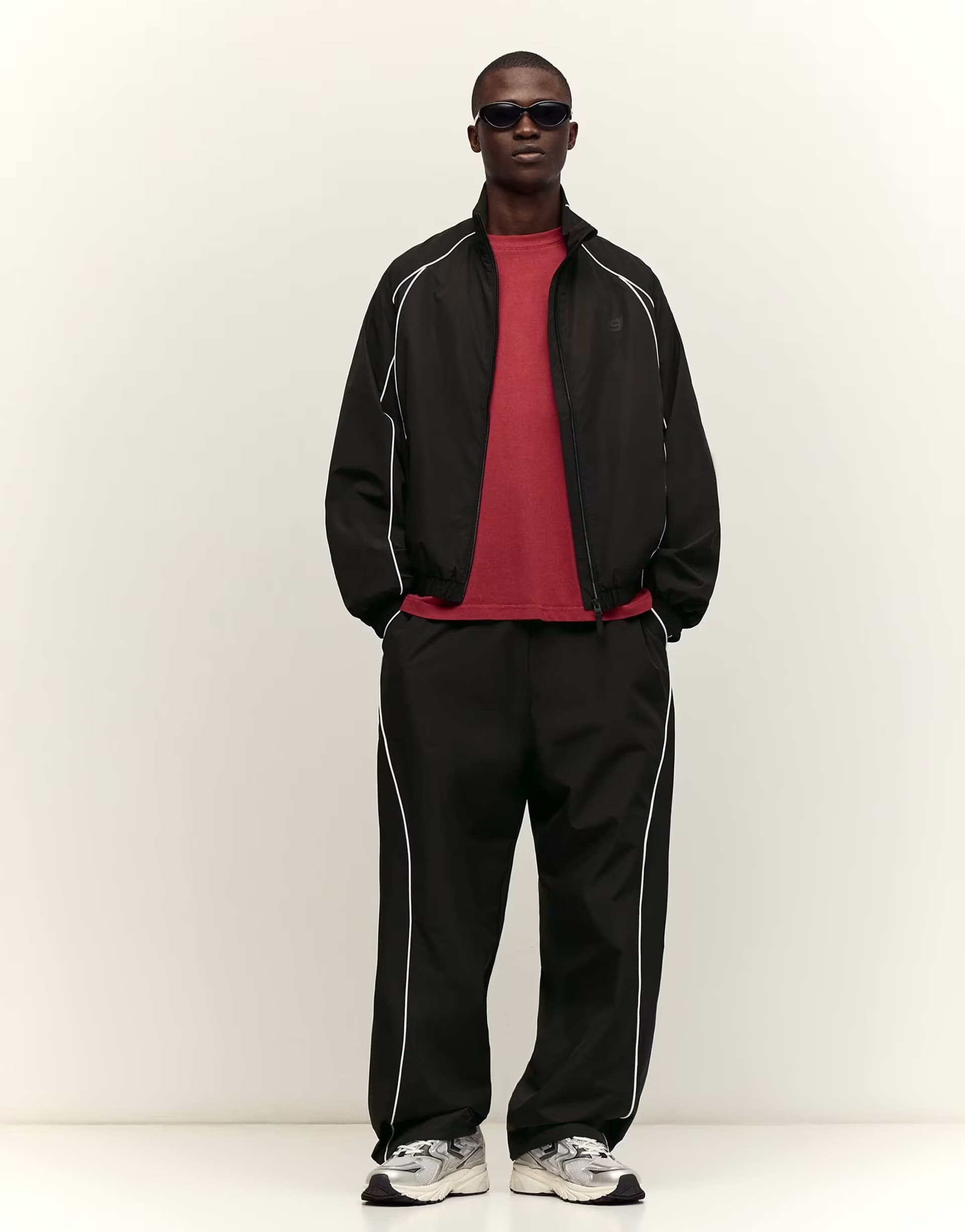 ASOS Bershka Technical baggy trousers in black