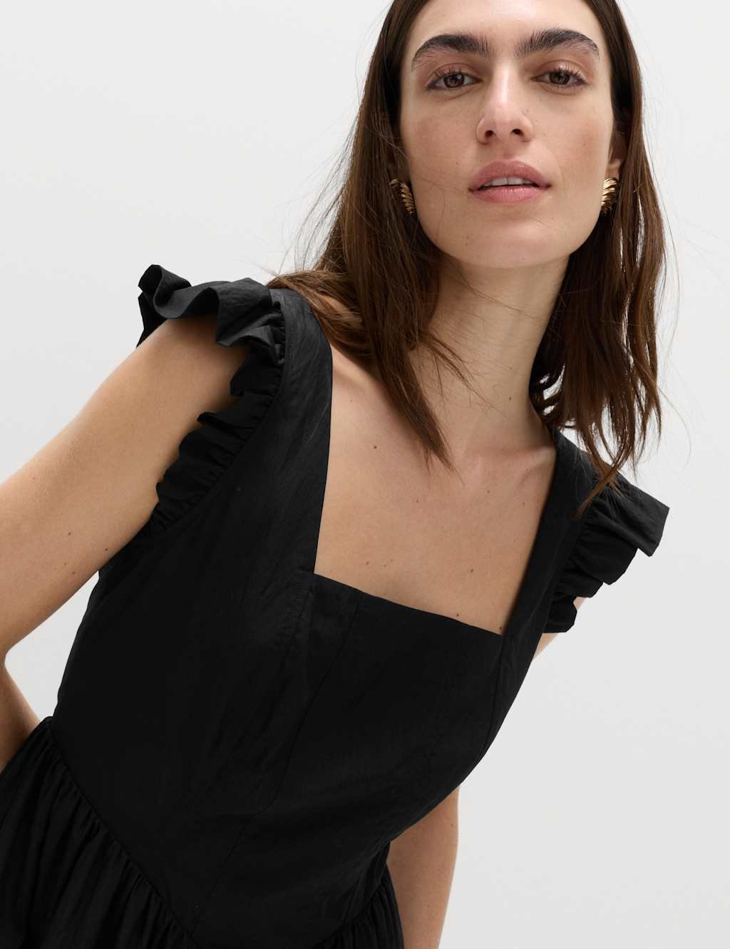 Marks & Spencer M&S Frill Detail Square Neck Mini Skater Dress Black - 2