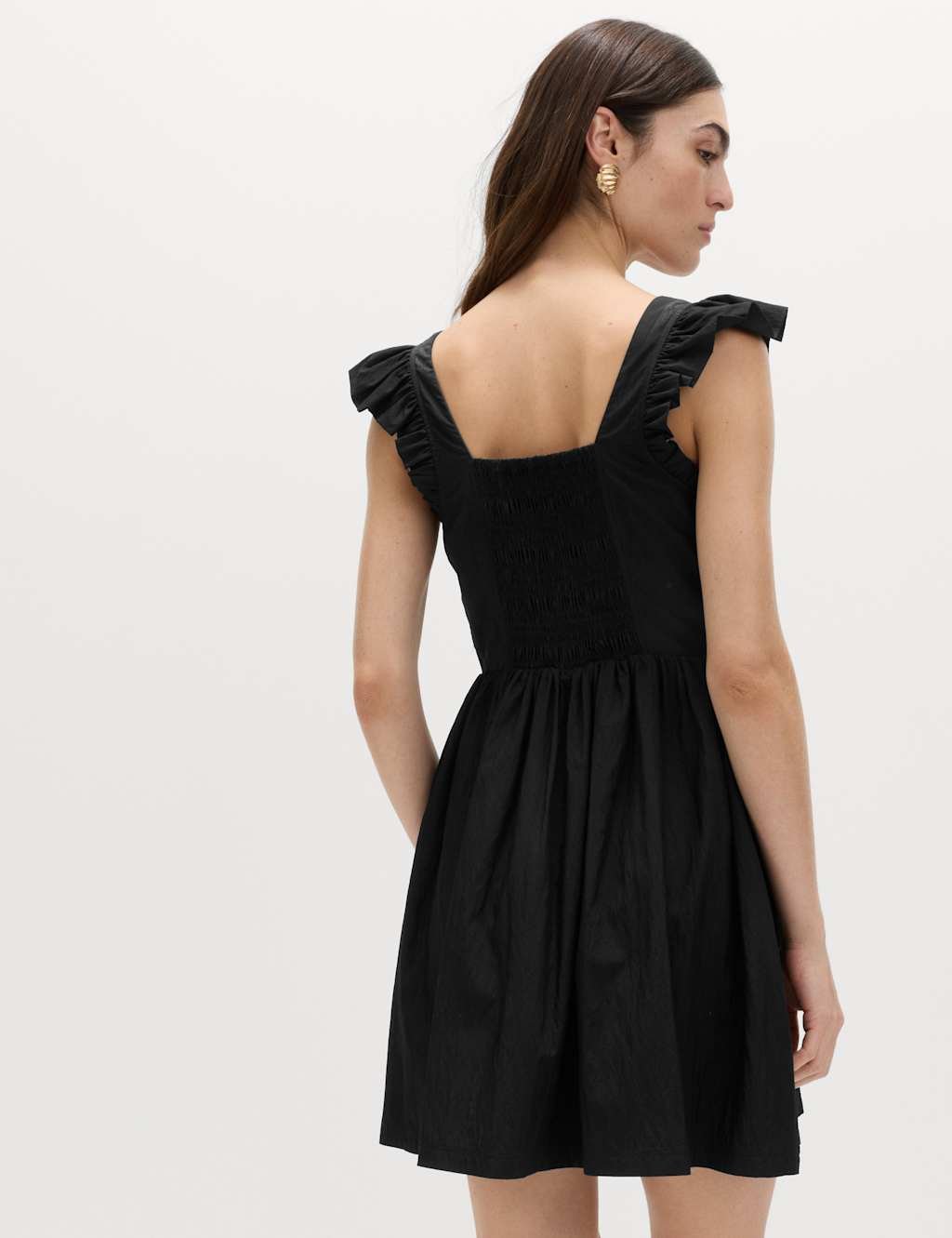 Marks & Spencer M&S Frill Detail Square Neck Mini Skater Dress Black - 3