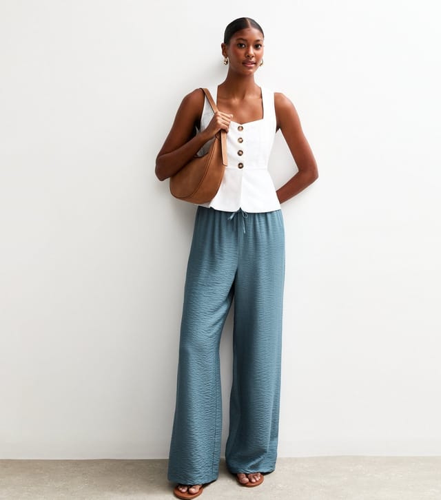 New Look Women's Blue Crinkle Texture Wide Leg Trousers New Look - 3