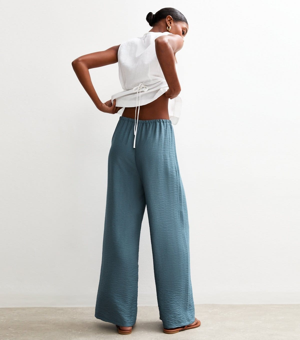 New Look Women's Blue Crinkle Texture Wide Leg Trousers New Look - 4