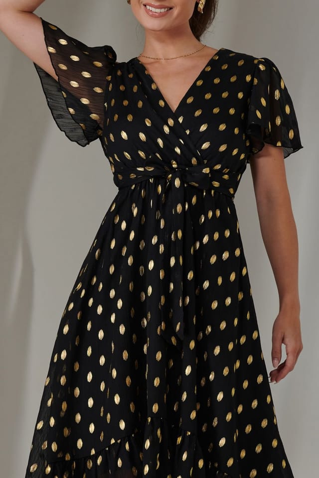 Jolie Moi Jolie Moi Women's Petite Short Sleeve Midaxi Dress in Black - 3