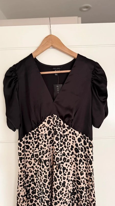 New Look New Look Gini London Brown Leopard Print Velvet Trim Midi Dress - 1