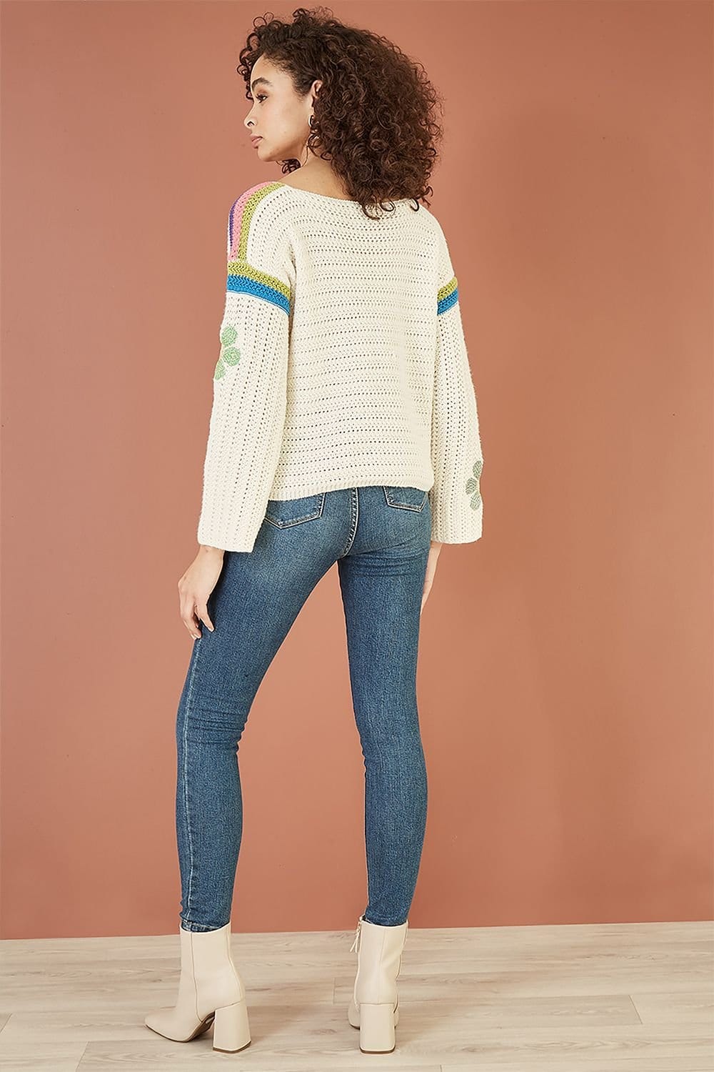 Yumi Yumi Women's Cream Crochet Flower Jumper in Ivory - 4