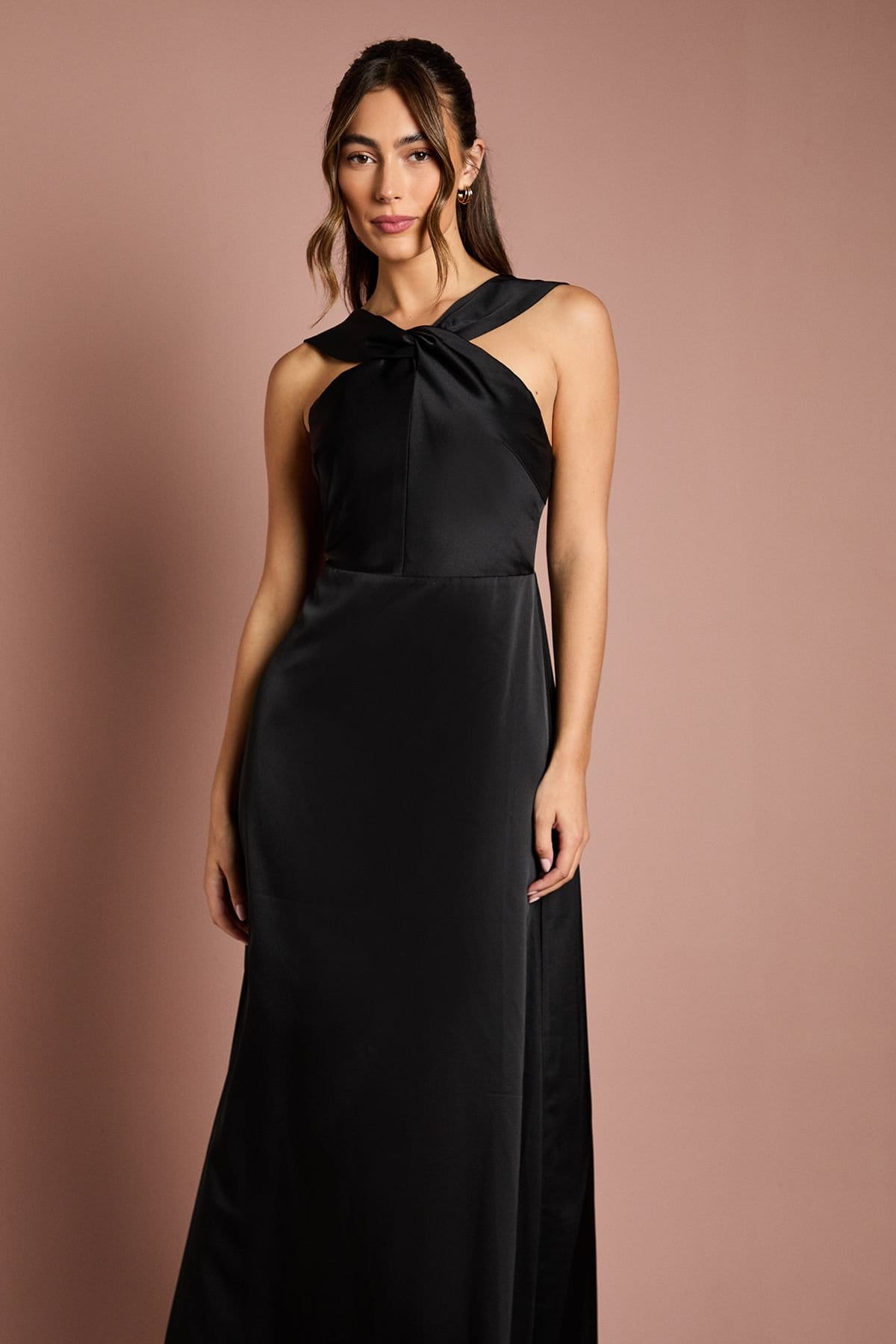 Coast Coast Women's Twisted Halterneck Satin Maxi Bridesmaid Dress in Black - 4