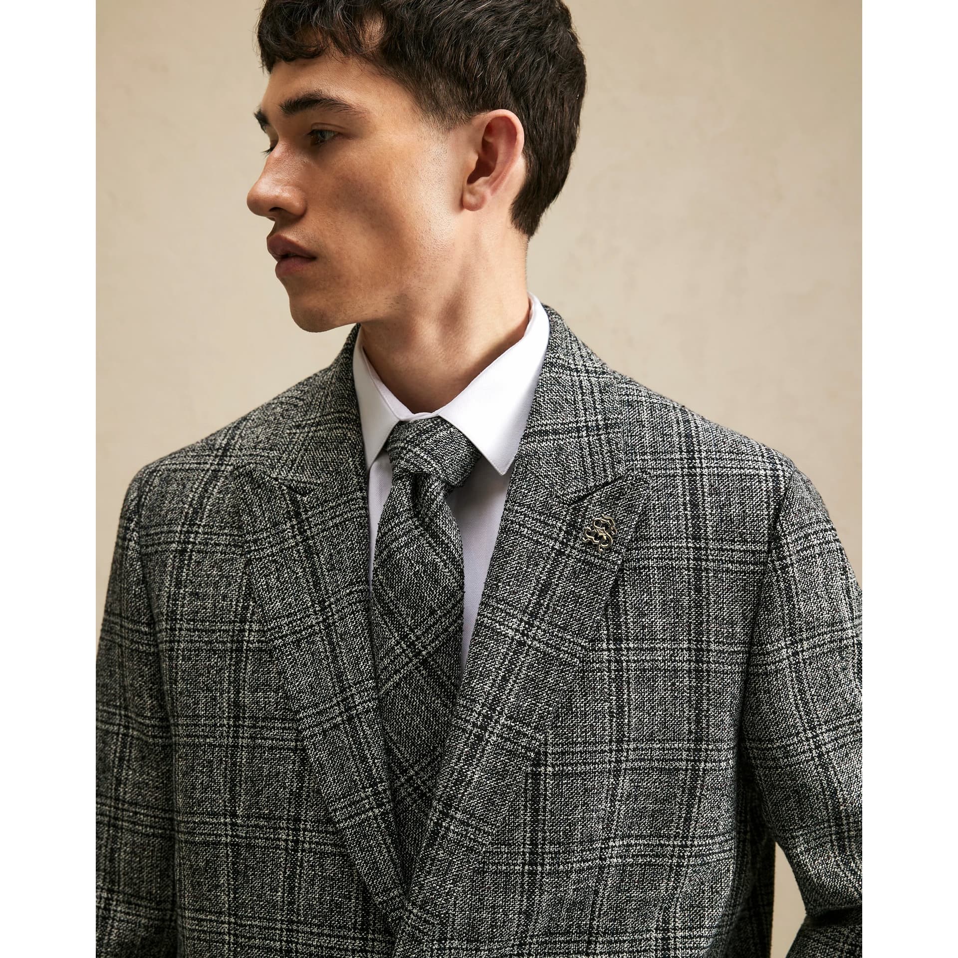 River Island Mens River Island Black Monochrome Check Tie