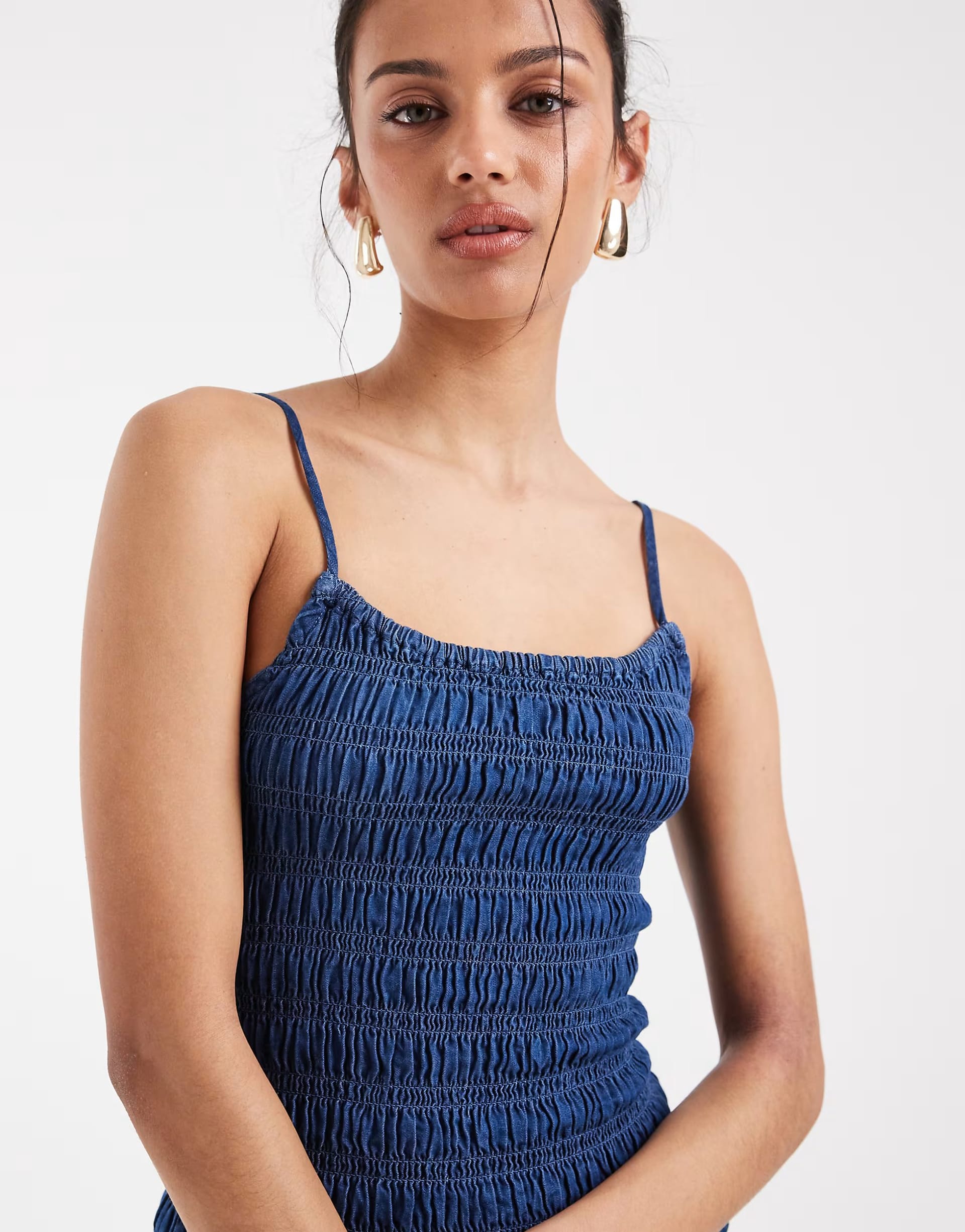 ASOS DESIGN Denim Shirred Cami Top Co-ord in Inky Wash
