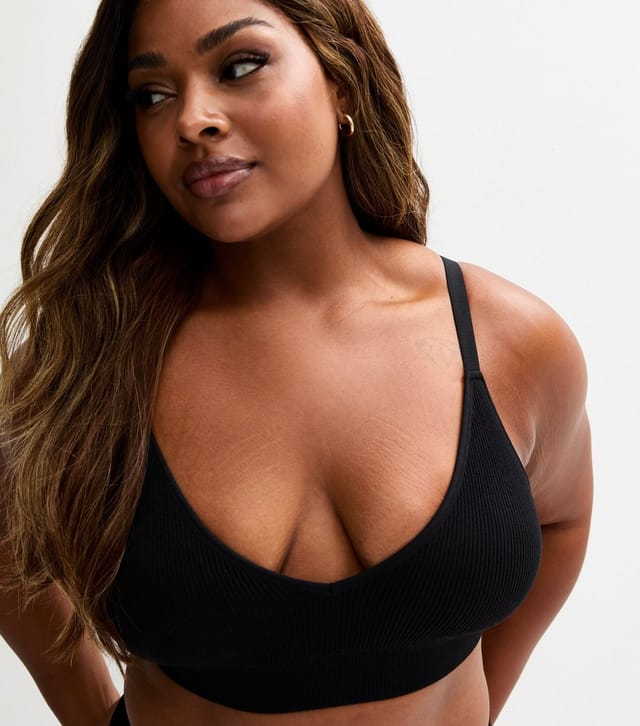 New Look Women's Plus Size Black Ribbed Triangle Bra Curves New Look - 3