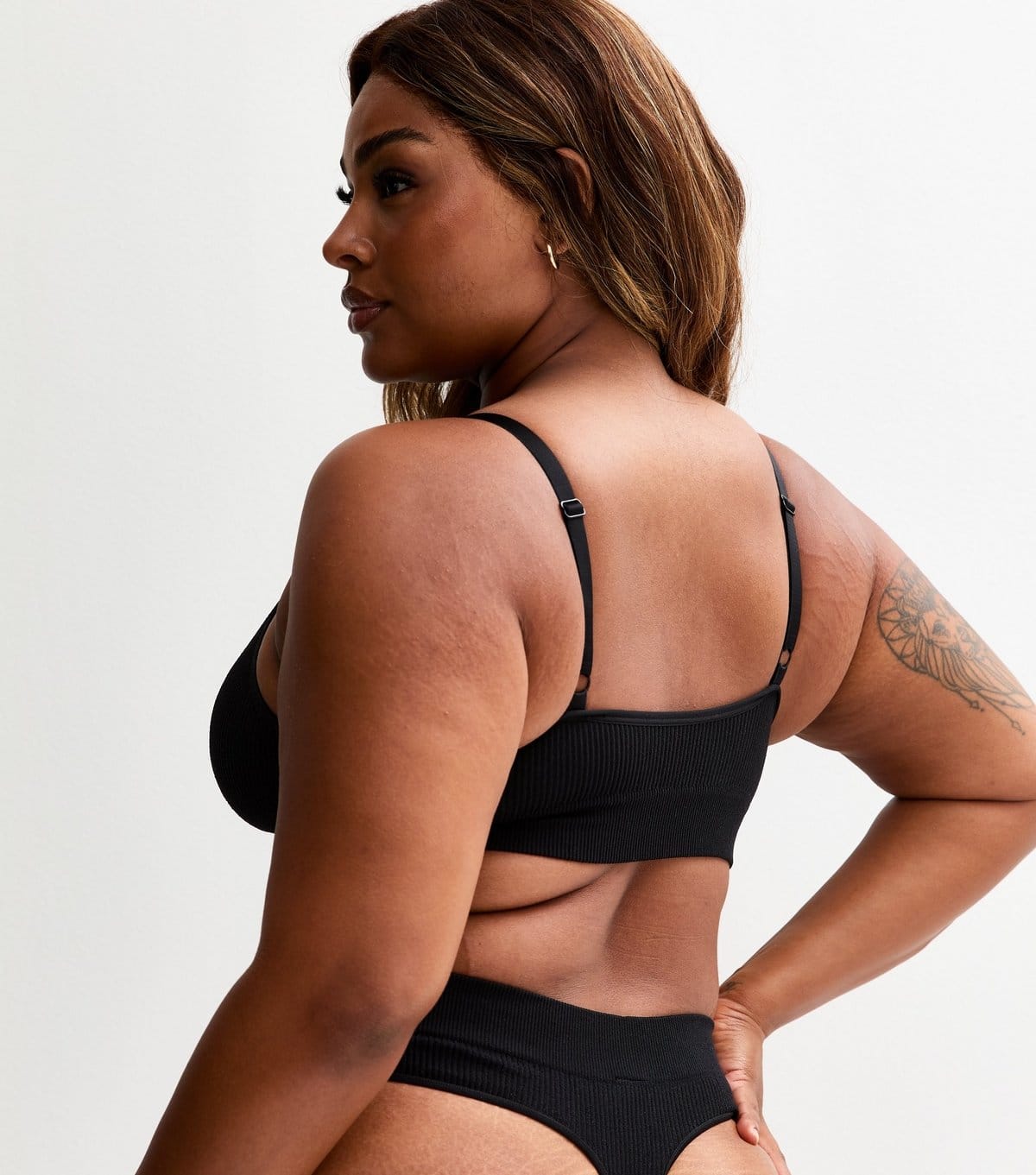 New Look Women's Plus Size Black Ribbed Triangle Bra Curves New Look - 4