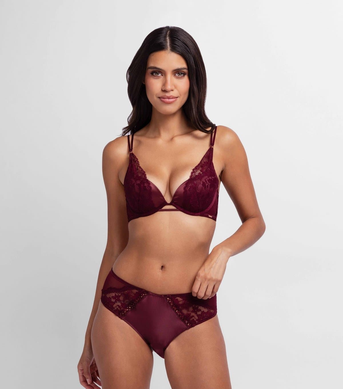 Dorina Women's Red Satin Lace Trimmed Plunge Bra Dorina New Look