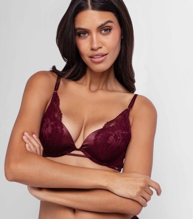Dorina Women's Red Satin Lace Trimmed Plunge Bra Dorina New Look - 2