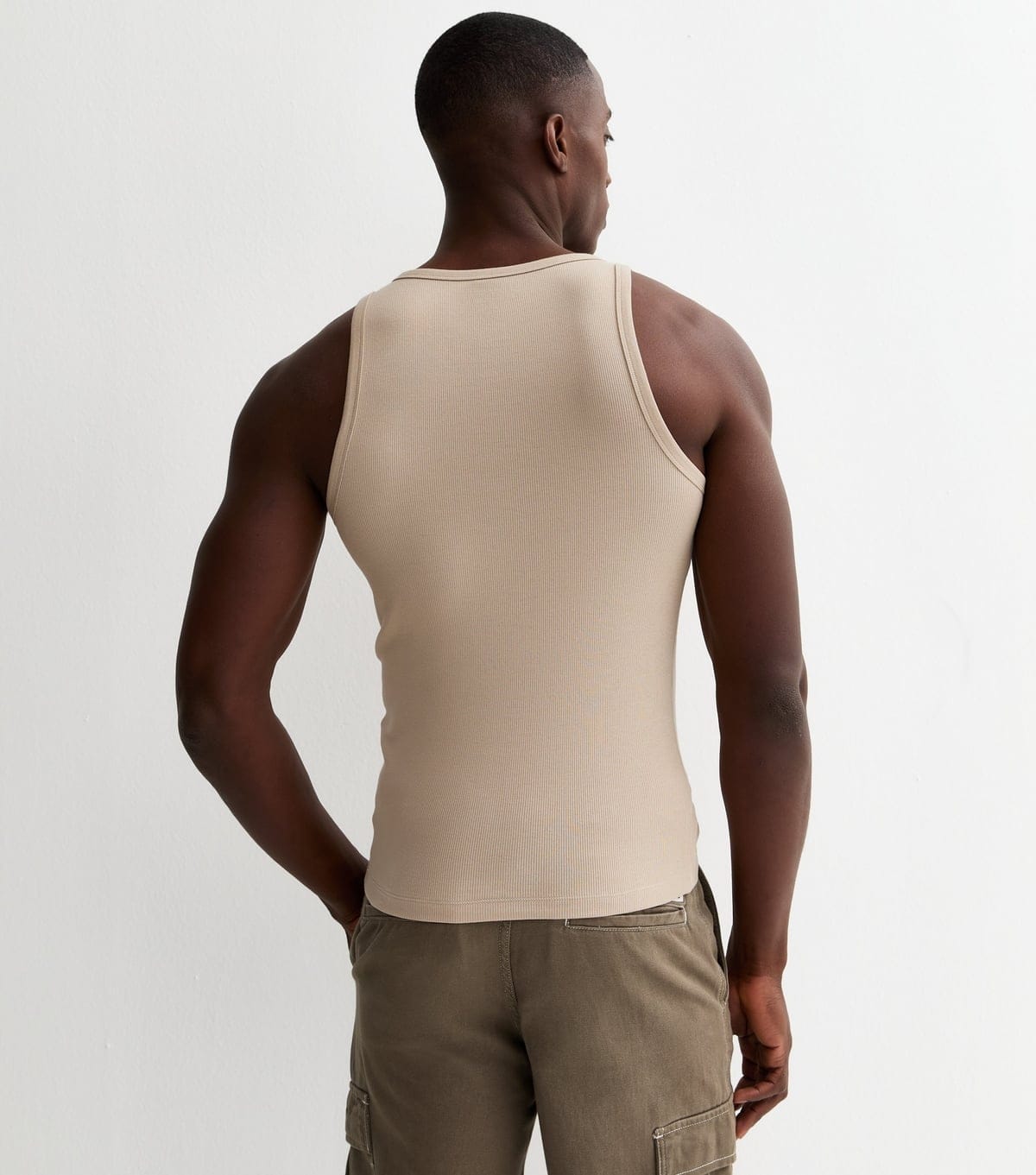 New Look Men's Stone Muscle Fit Ribbed Jersey Vest New Look - 4