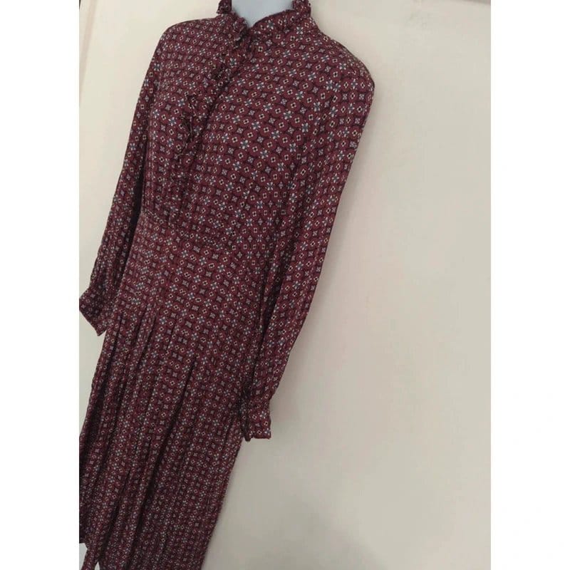 Sandro Paris geometric print ruffled long sleeve midi dress UK size 6