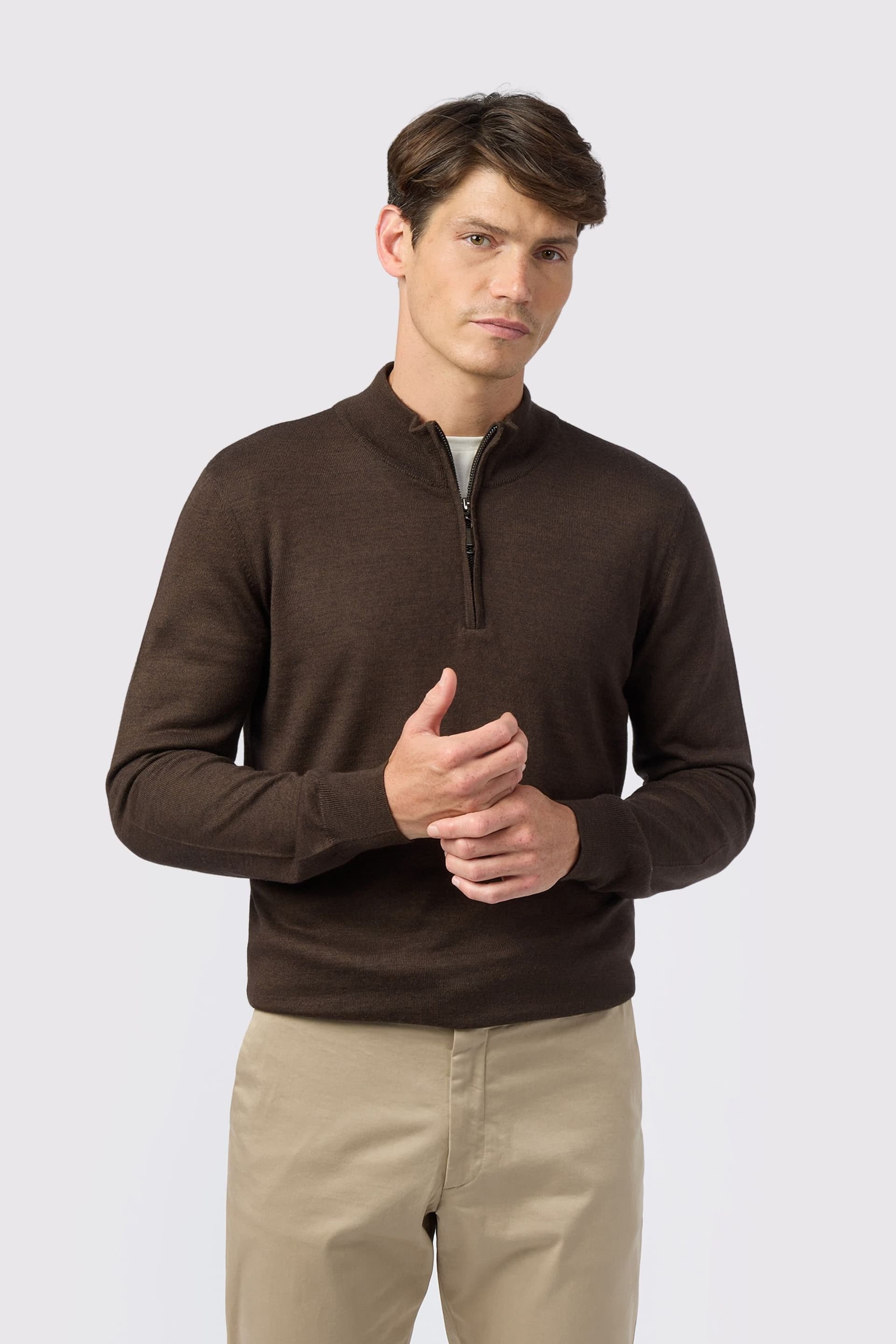 Melka Melka Men's Zip Neck Jumper in Brown