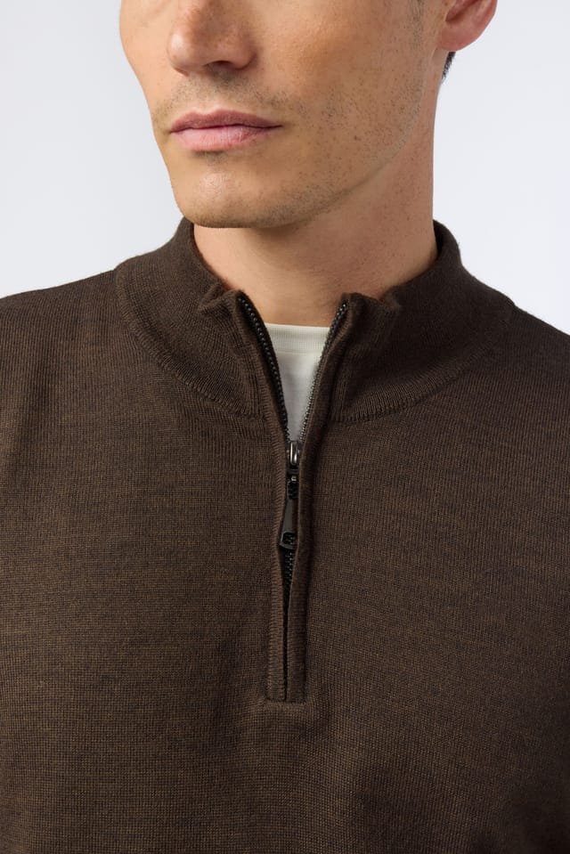Melka Melka Men's Zip Neck Jumper in Brown - 3