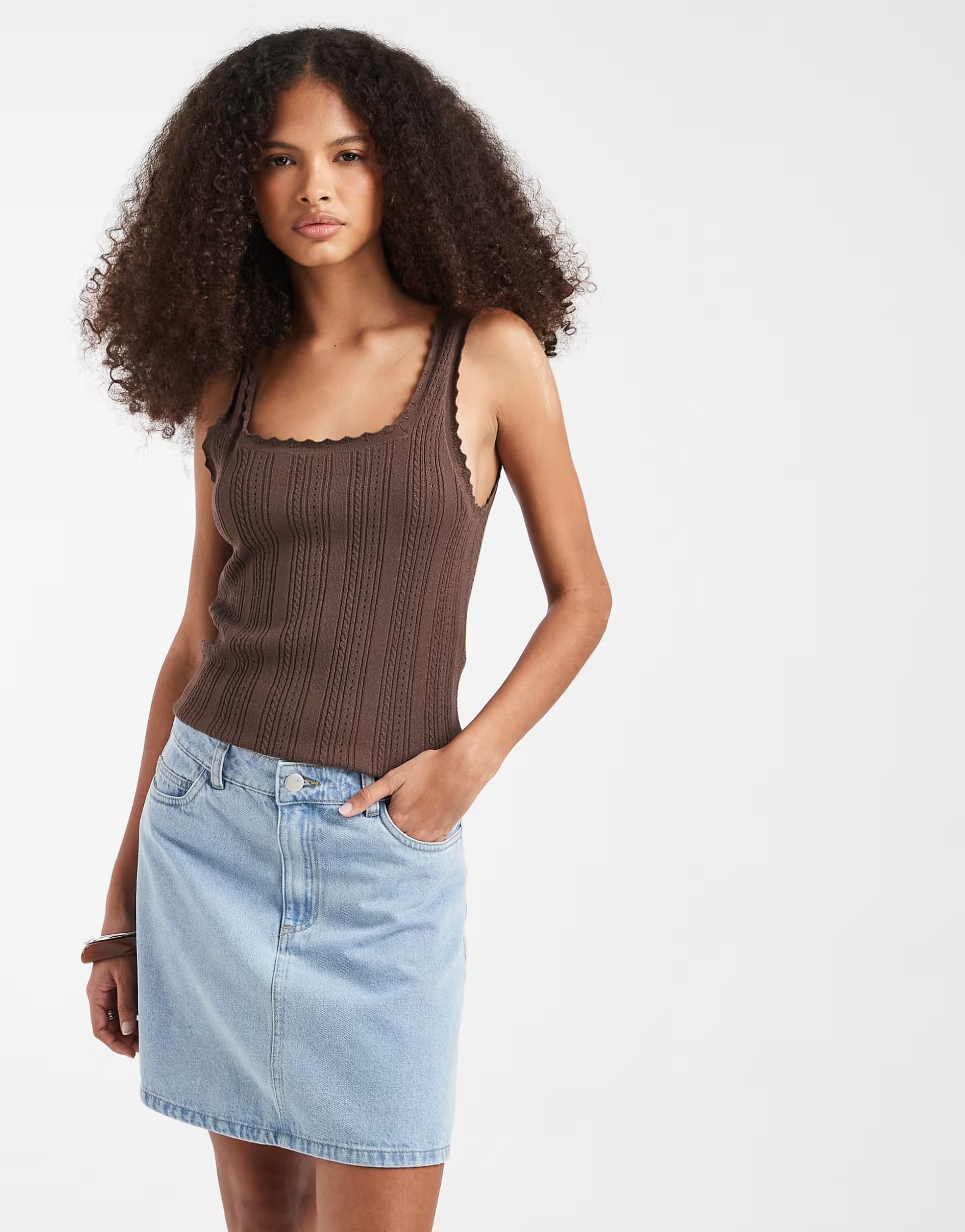 ASOS Pieces denim a-line mini skirt in light blue denim