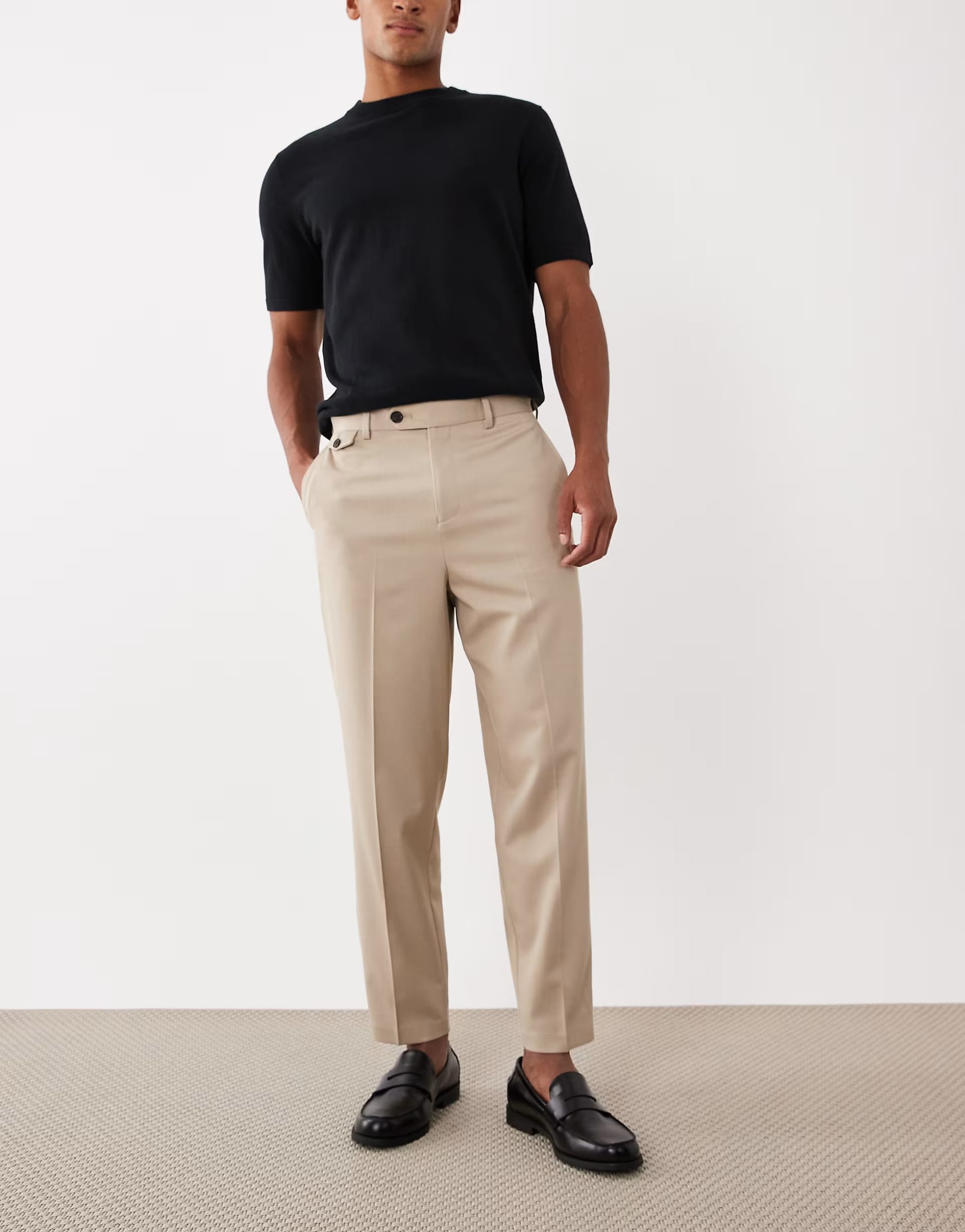 ASOS DESIGN Stone Herringbone Wool Look Tapered Trousers