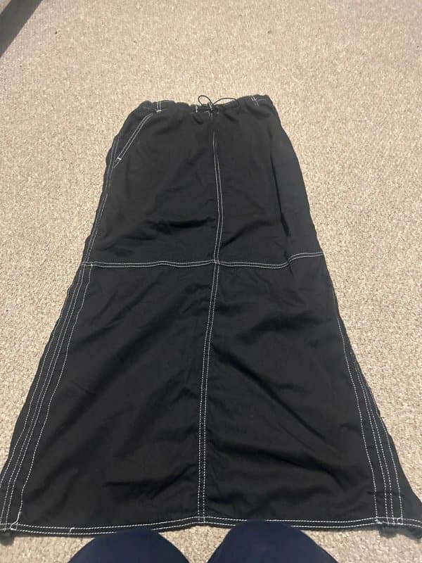 Bershka Bershka black maxi skirt with white stitch detail adjustable ruched side