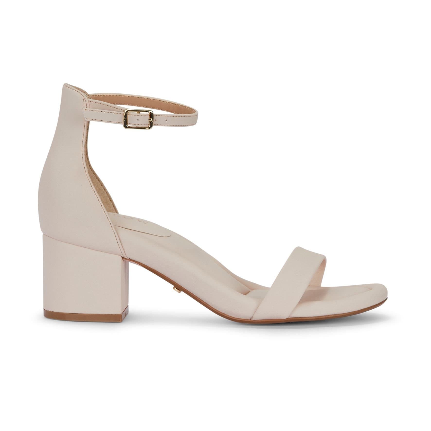 MALOW LONDON MALOW LONDON Women's Khloe Heeled Sandals Buckle Strap PU Open Toe Block Heel Shoes in Beige