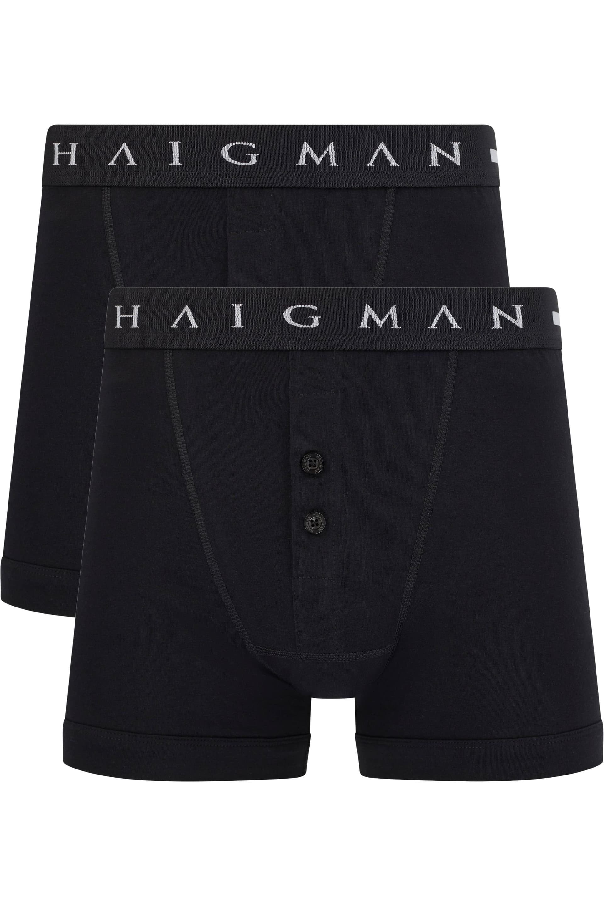 Haigman Haigman Men's Men's 2 Pack Cotton Stretch Button Front Boxer Shorts in Black