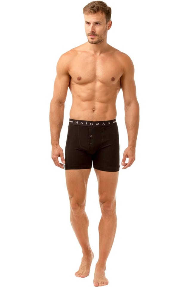 Haigman Haigman Men's Men's 2 Pack Cotton Stretch Button Front Boxer Shorts in Black - 2