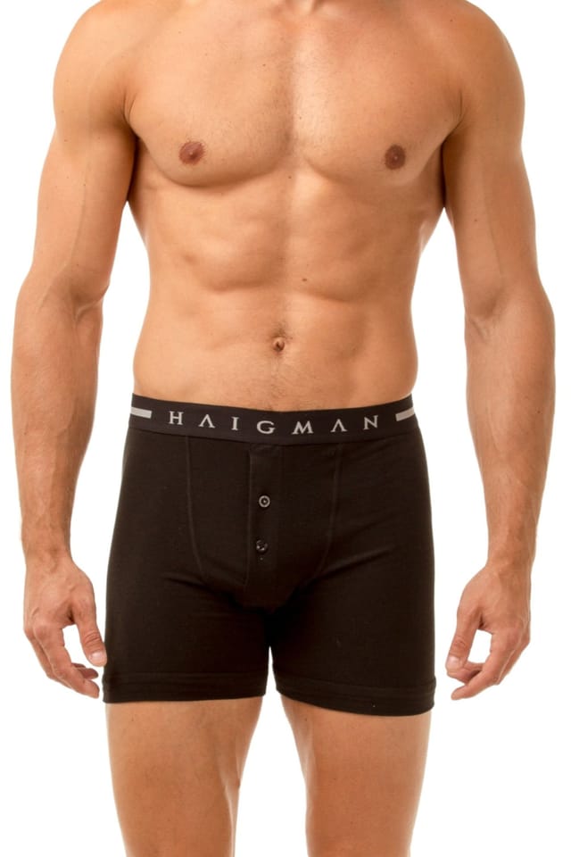 Haigman Haigman Men's Men's 2 Pack Cotton Stretch Button Front Boxer Shorts in Black - 3