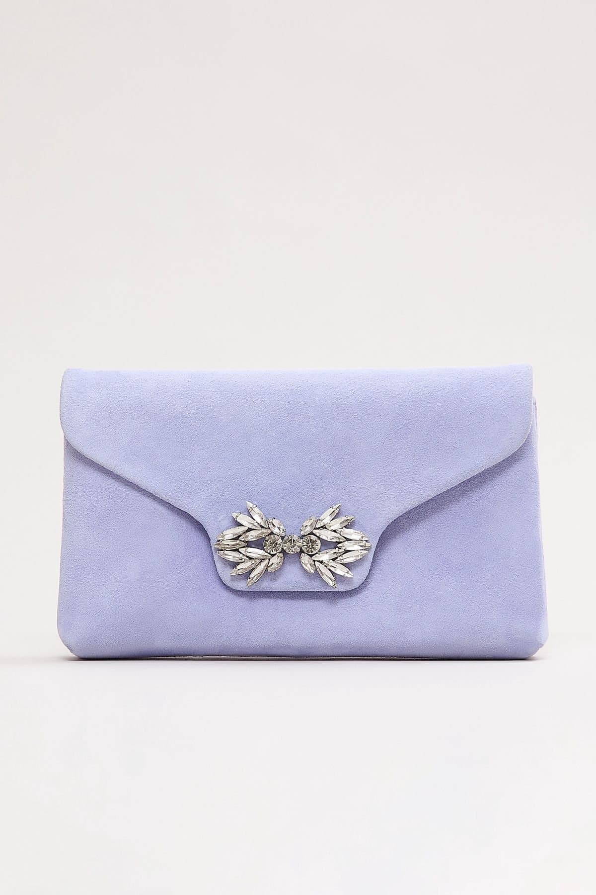 Phase Eight Phase Eight Pale Blue Suede Sparkle Clutch Bag