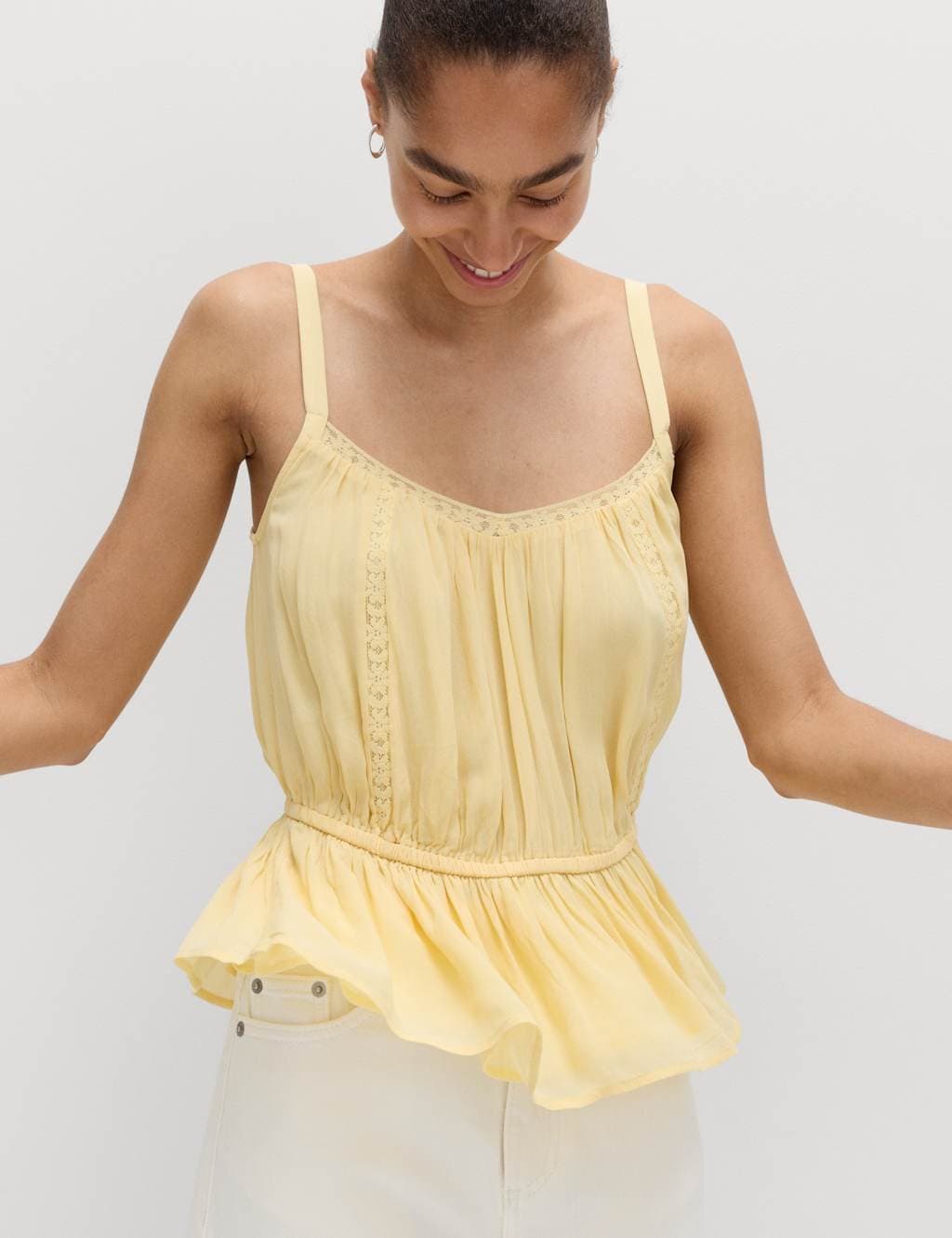 Marks & Spencer M&S Soft Yellow Lace Insert Cami Top