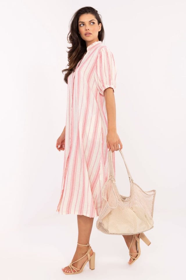Love Lace Love Lace Women's Boho Midi Shirt Dress with Hidden Pockets in Pink - 2