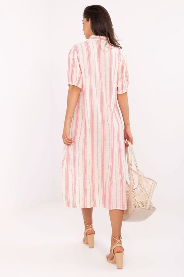 Love Lace Love Lace Women's Boho Midi Shirt Dress with Hidden Pockets in Pink - 3
